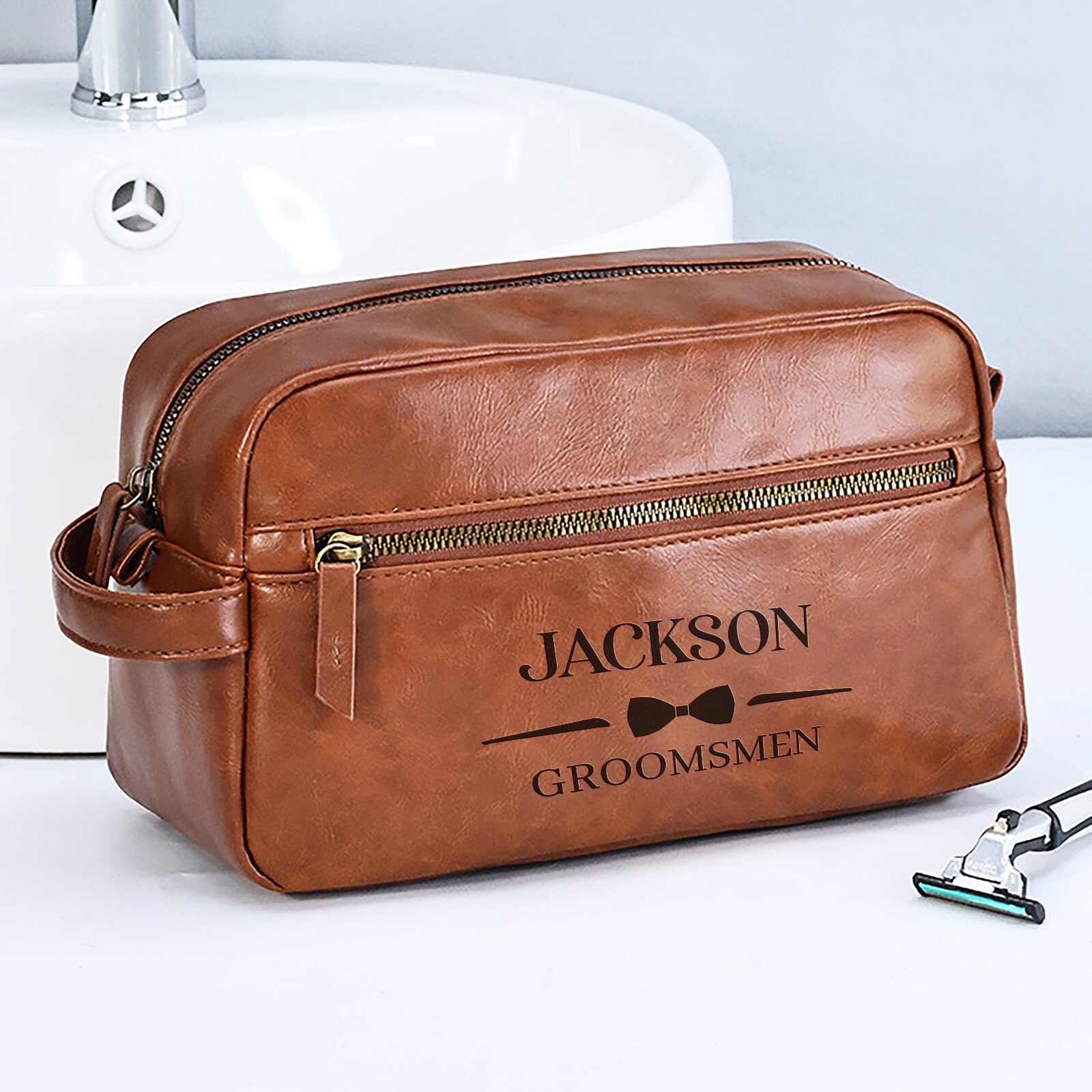 Custom Travel Toiletries Bag for Men & Women Leather Toiletry Organizer Dopp Kit