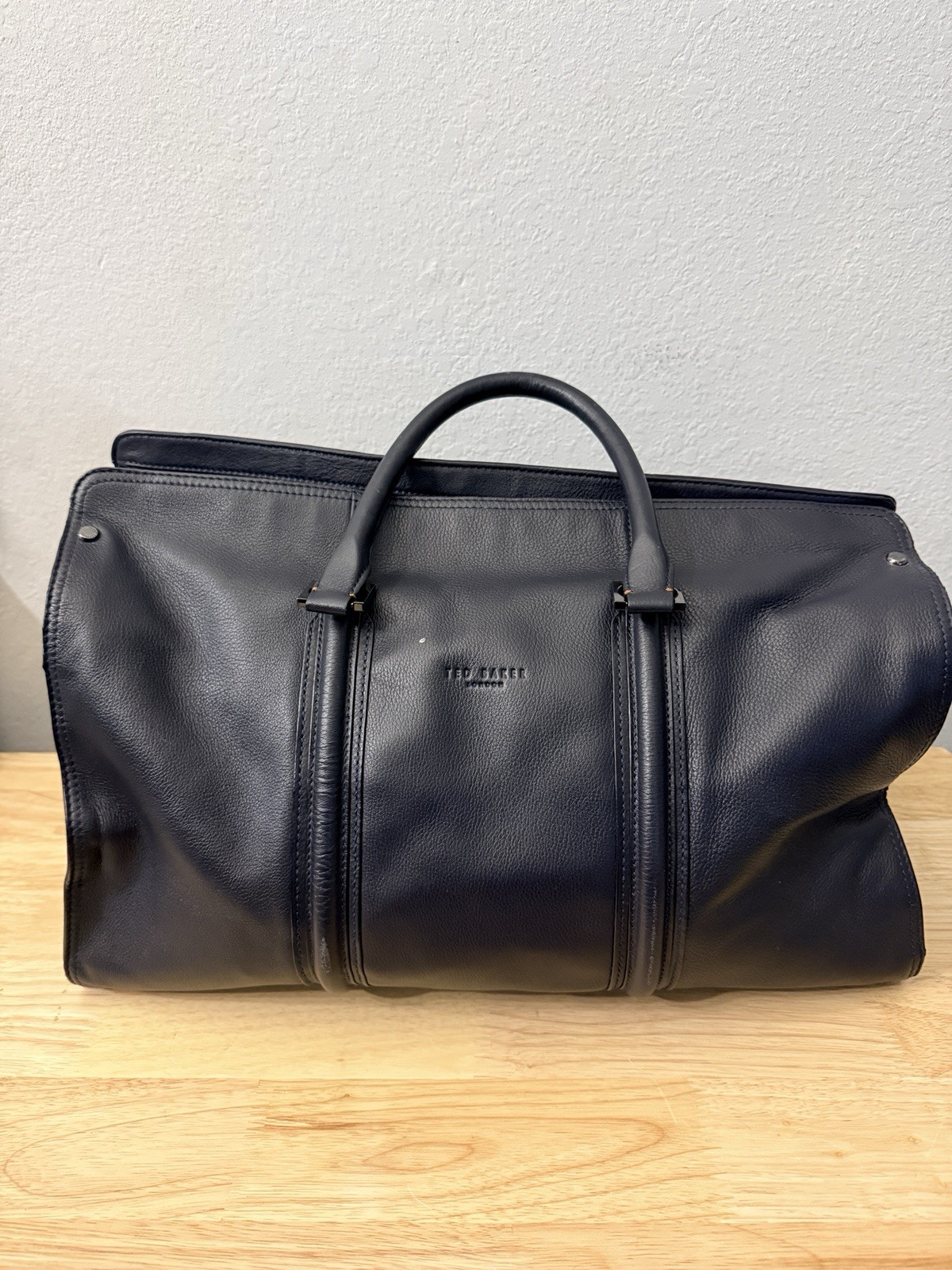 TED BAKER MEN HOLDALL DUFFLE BAG TRAVEL WEEKEND DARK BLUE LEATHER LUGGAGE NEW