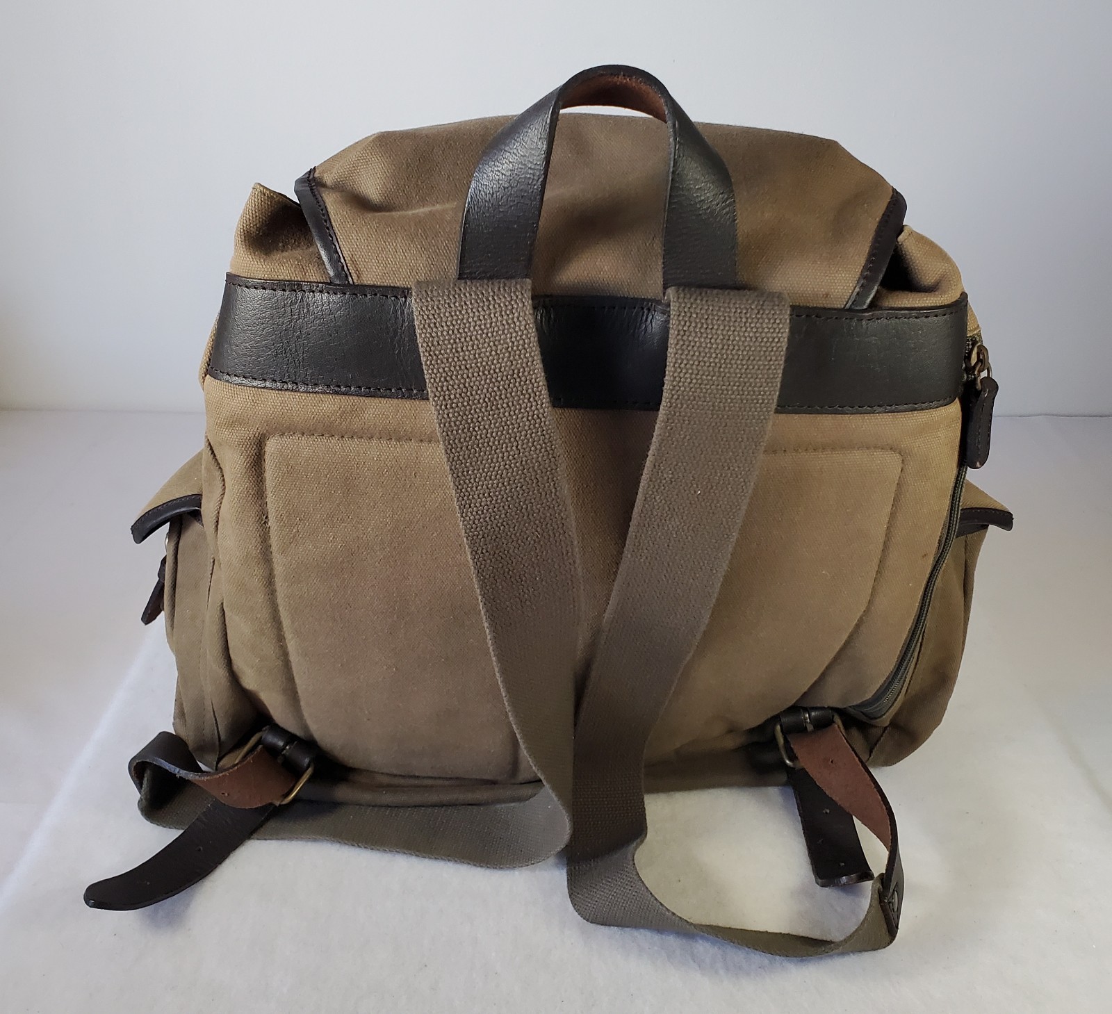 GAP Canvas Military Backpack Leather Straps Snap Pockets Drawstring/ Zipper READ