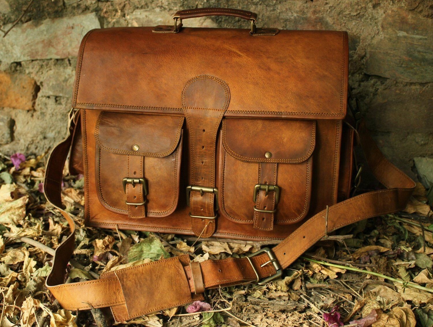Distressed Office Vintage Laptop Messenger Leather Shoulder Genuine Satchel Bag