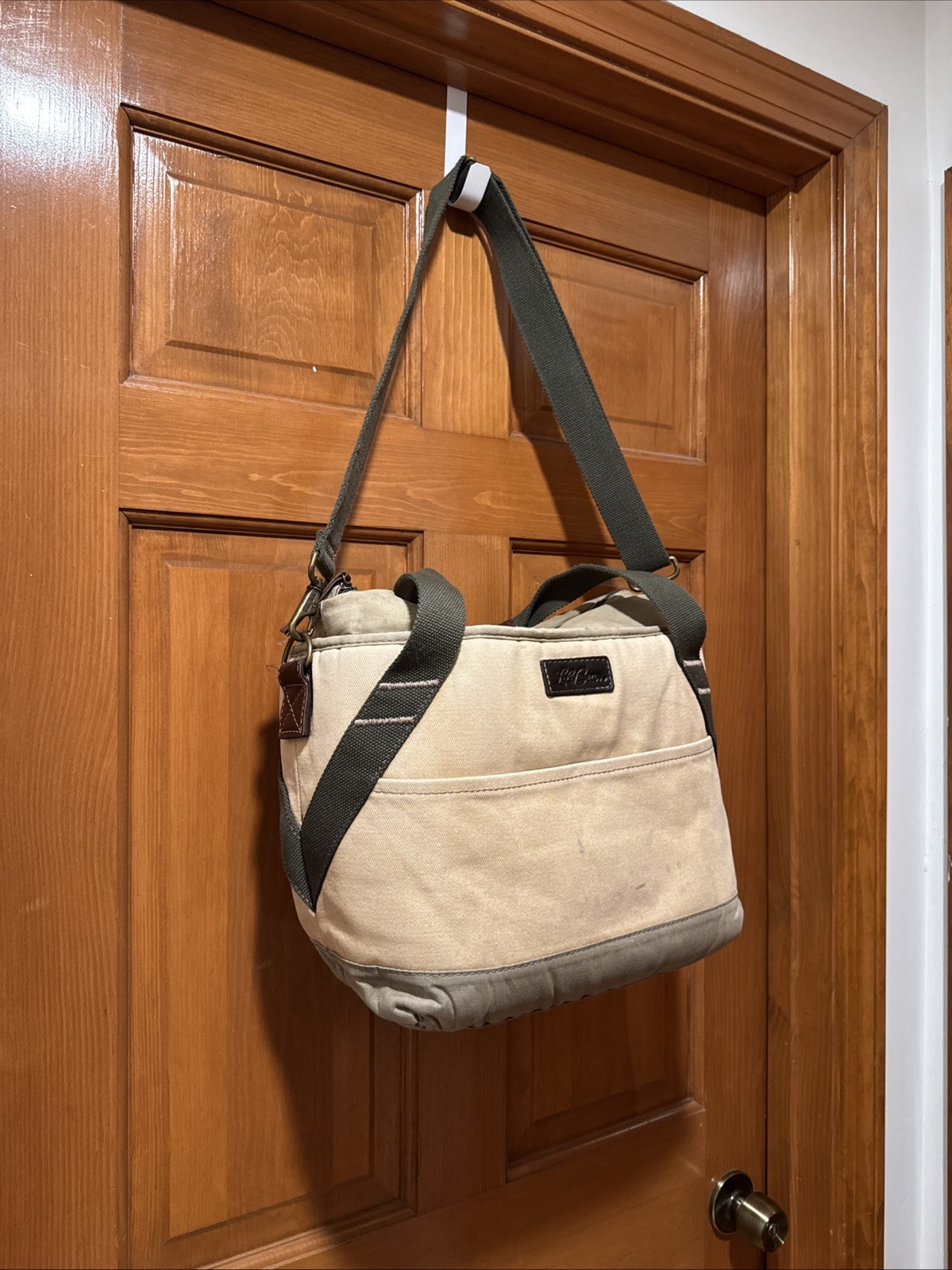 LL Bean Insulated Waxed Canvas Cooler Tote Beach Camp Bag Khaki Green