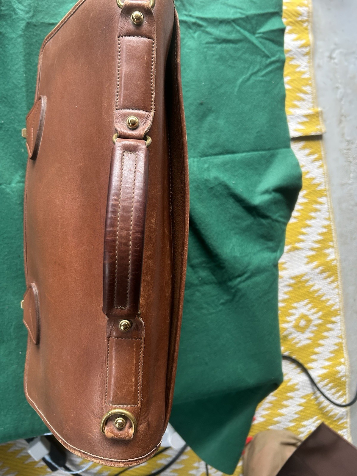 VTG Jack Georges Brown Distress Messenger Satchel Bag Brass Briefcase Leather