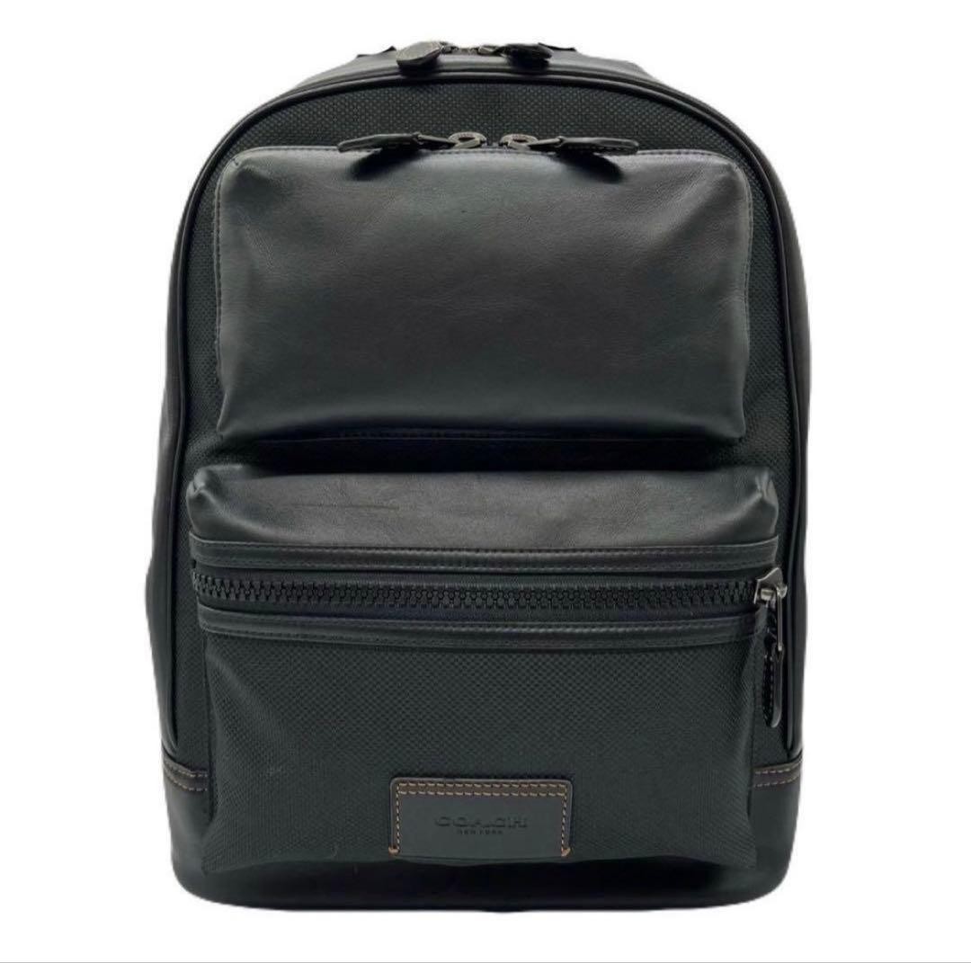 Coach Backpack Patchwork Leather Black Large Capacity Unisex 39cm From Japan