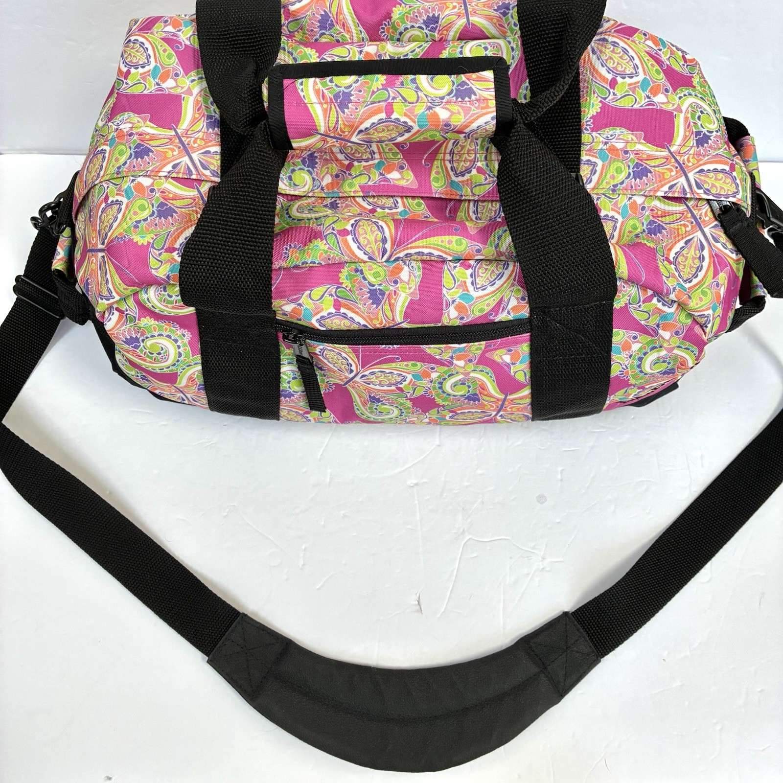 LL Bean Adventure Duffle Bag Small Paisley Butterfly Pink Carry On Tote Gym EUC
