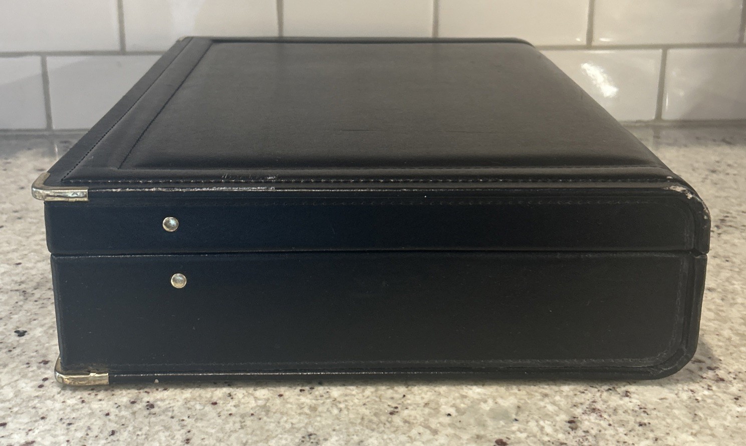 Vintage Black Leather Attache Briefcase with A Lock Dual Push Mechanism