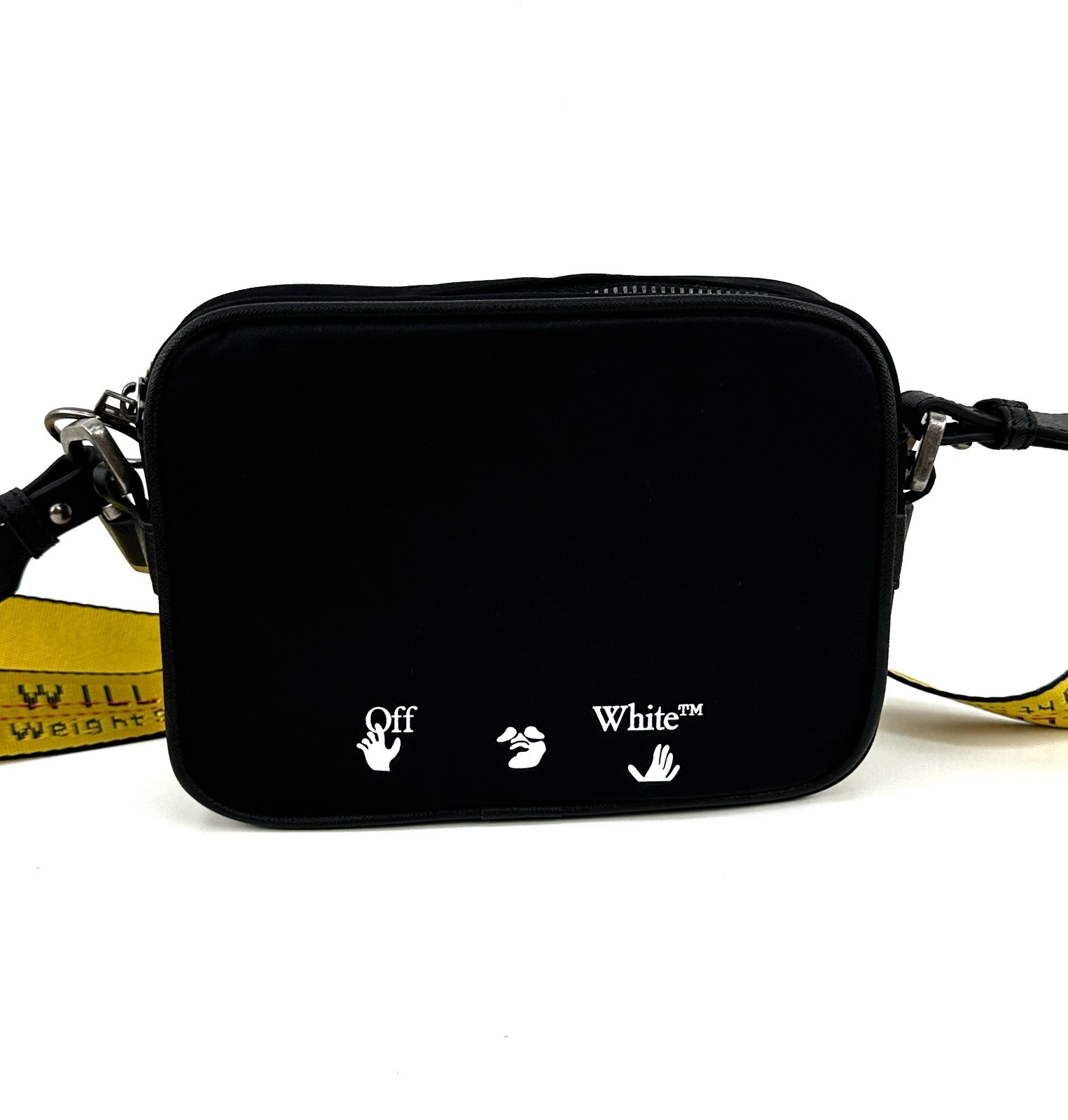 Off-White Mini Logo Print Nylon Fabric Zipped Messenger Crossbody Bag Black