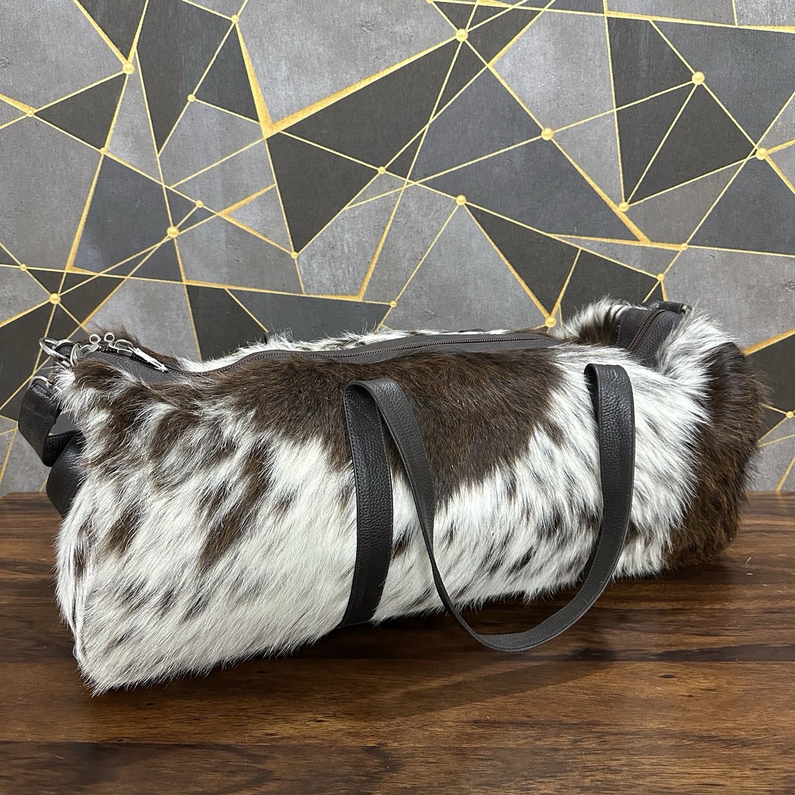 Real Cowhide Duffle Bag, Cowhide Duffle Weekender Black & White Travel Bag Gift