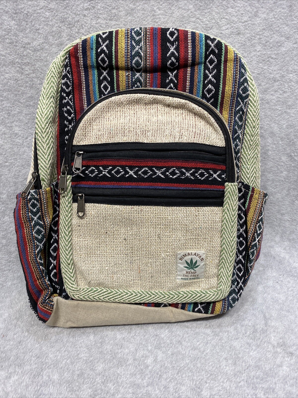 Himalayan Hemp All Natural Pure Handmade Multi Pocket Laptop Backpack Tan New