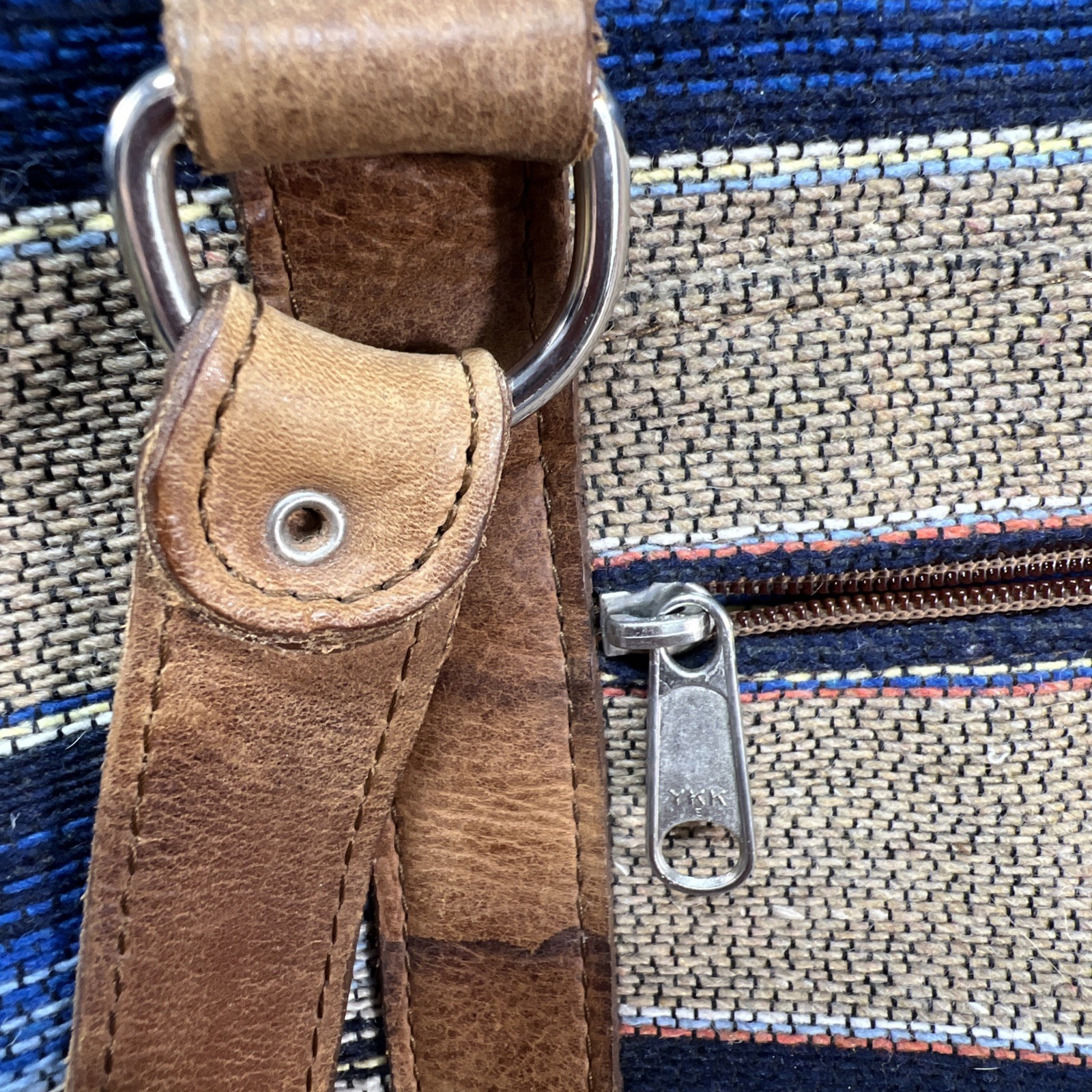 Vintage Navasota Duffle Overnight Bag Striped Teill Leather Southwest Western