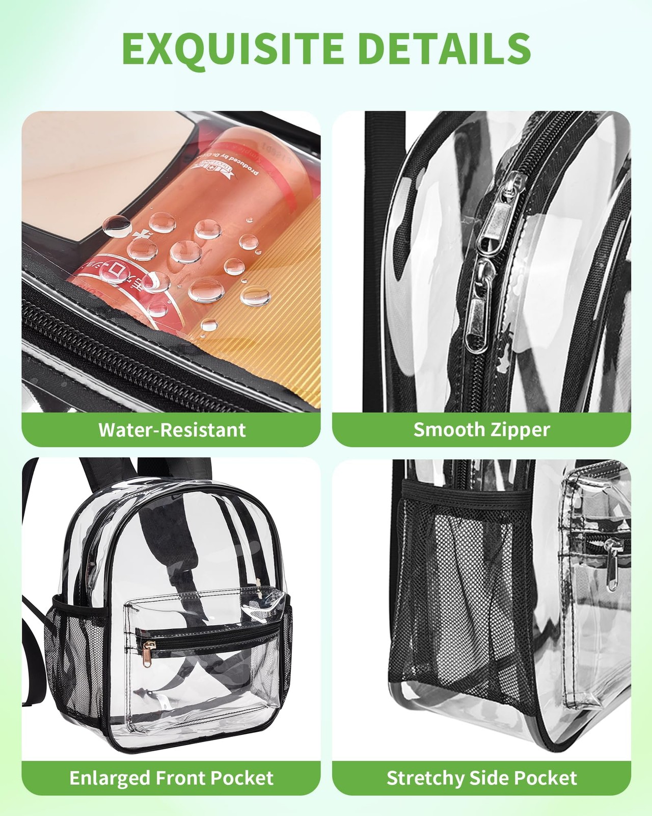 Clear Backpack for Stadium Events, 12x11x6 Inches Stadium Approved