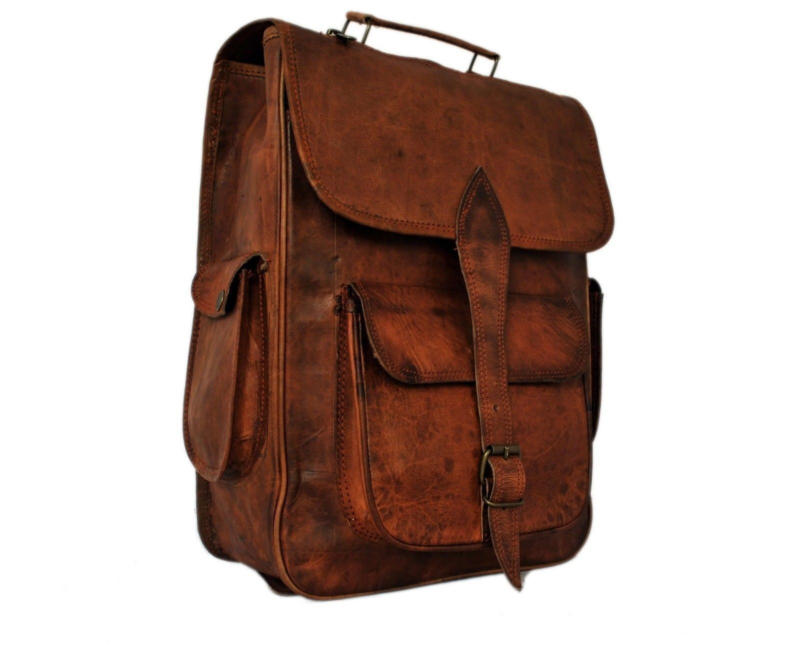 Leather Bag Goat Men’S Backpack Rucksack Vintage Craft Laptop Brown Messenger