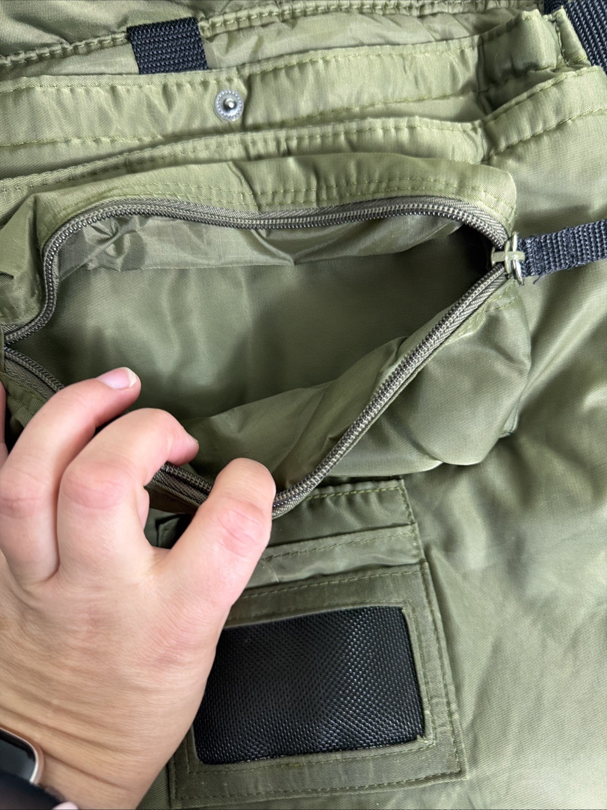 Toppers Brand Army green Polyester Sling Bag Hook Loop 13x11x5