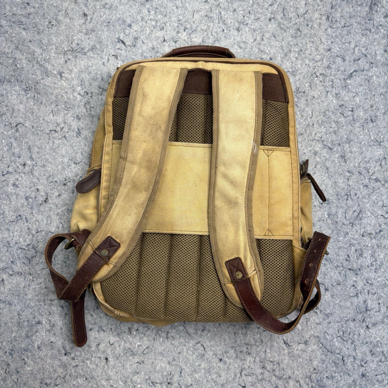 Bob Timberlake Canvas Leather Backpack Tan Brown Hiking Travel Daypack Bag