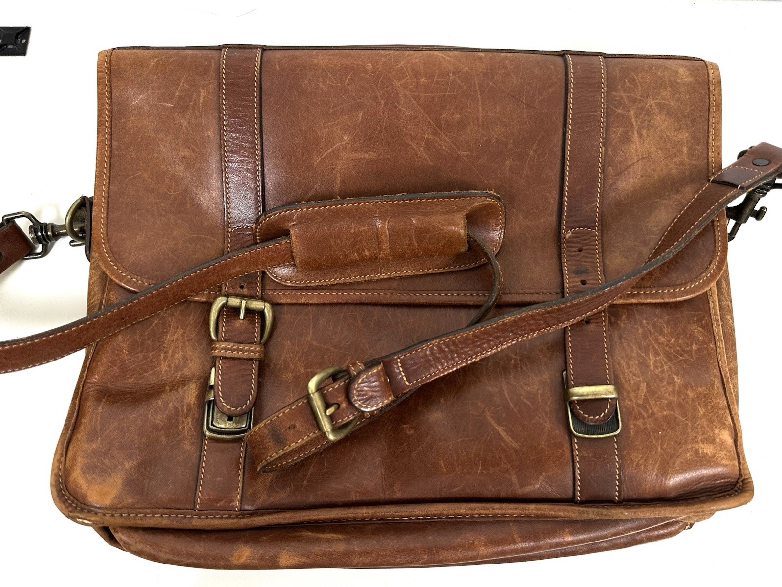 Vintage Tusting Leather Messenger Briefcase Bag Made In England Caramel VGC