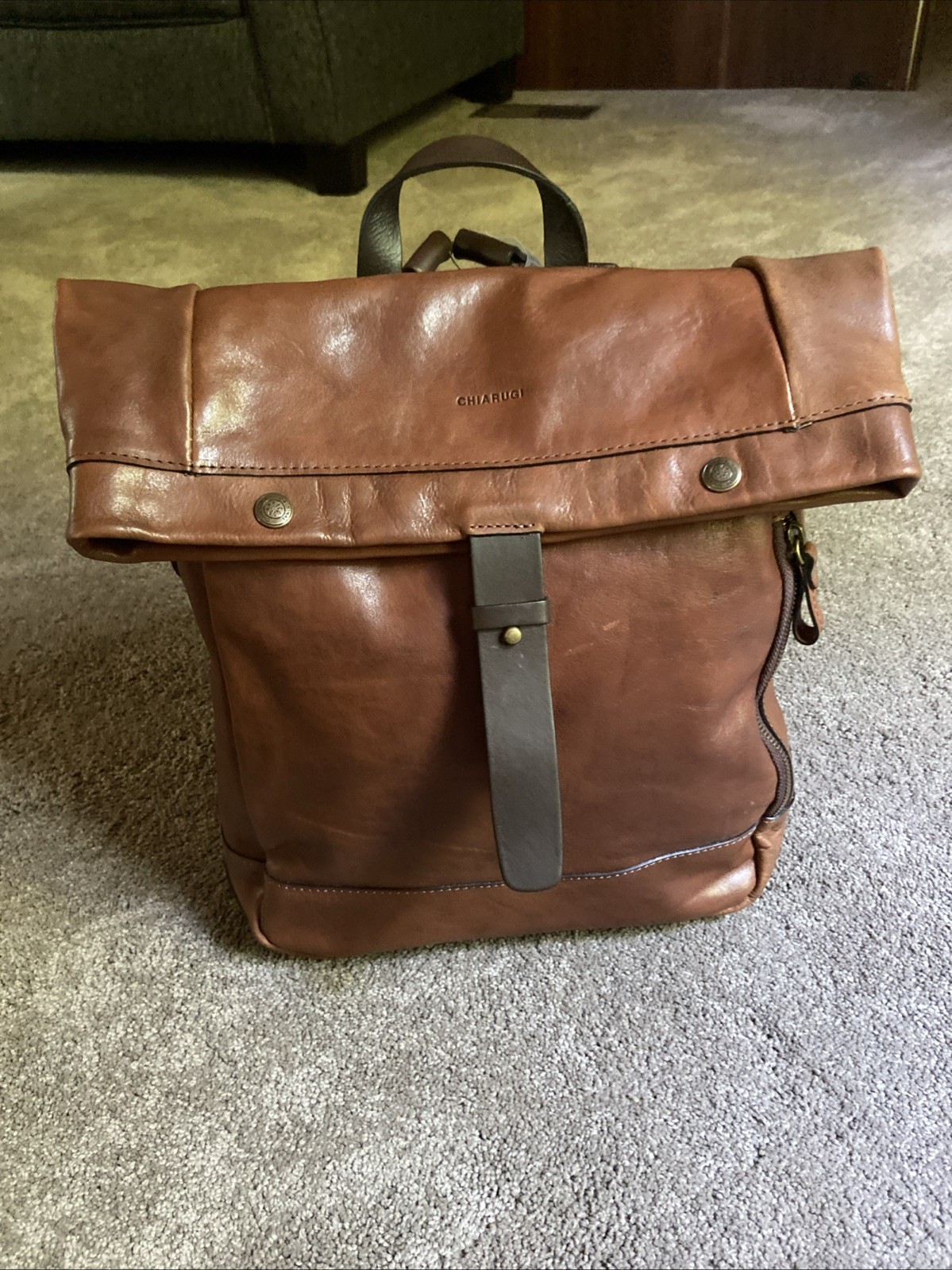 Chiarugi Italian Leather Backpack Brown Luxury Tuscan Work Travel Laptop Durable