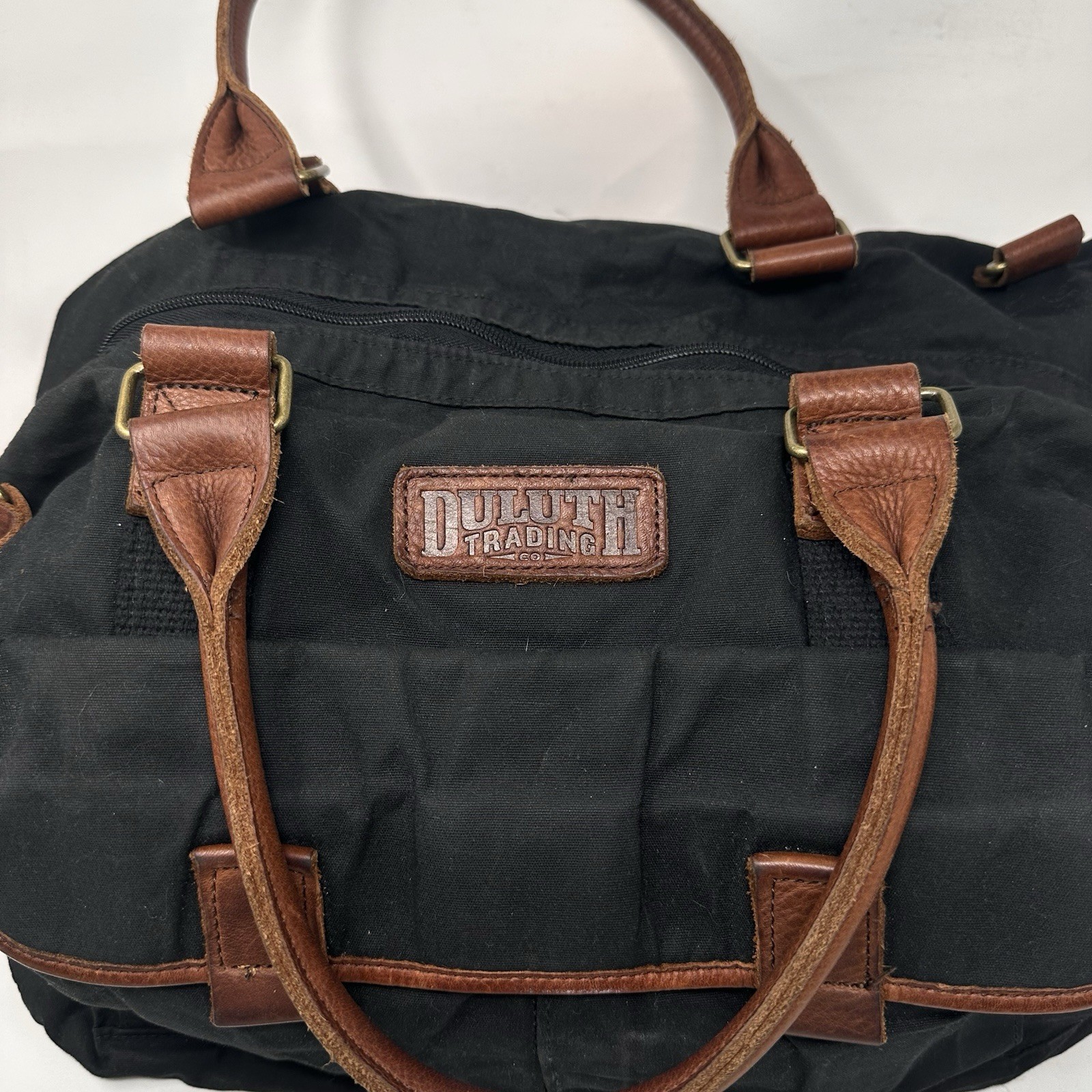 Duluth Trading Black Canvas Leather Messenger Tote Bag Vintage 18x12x9