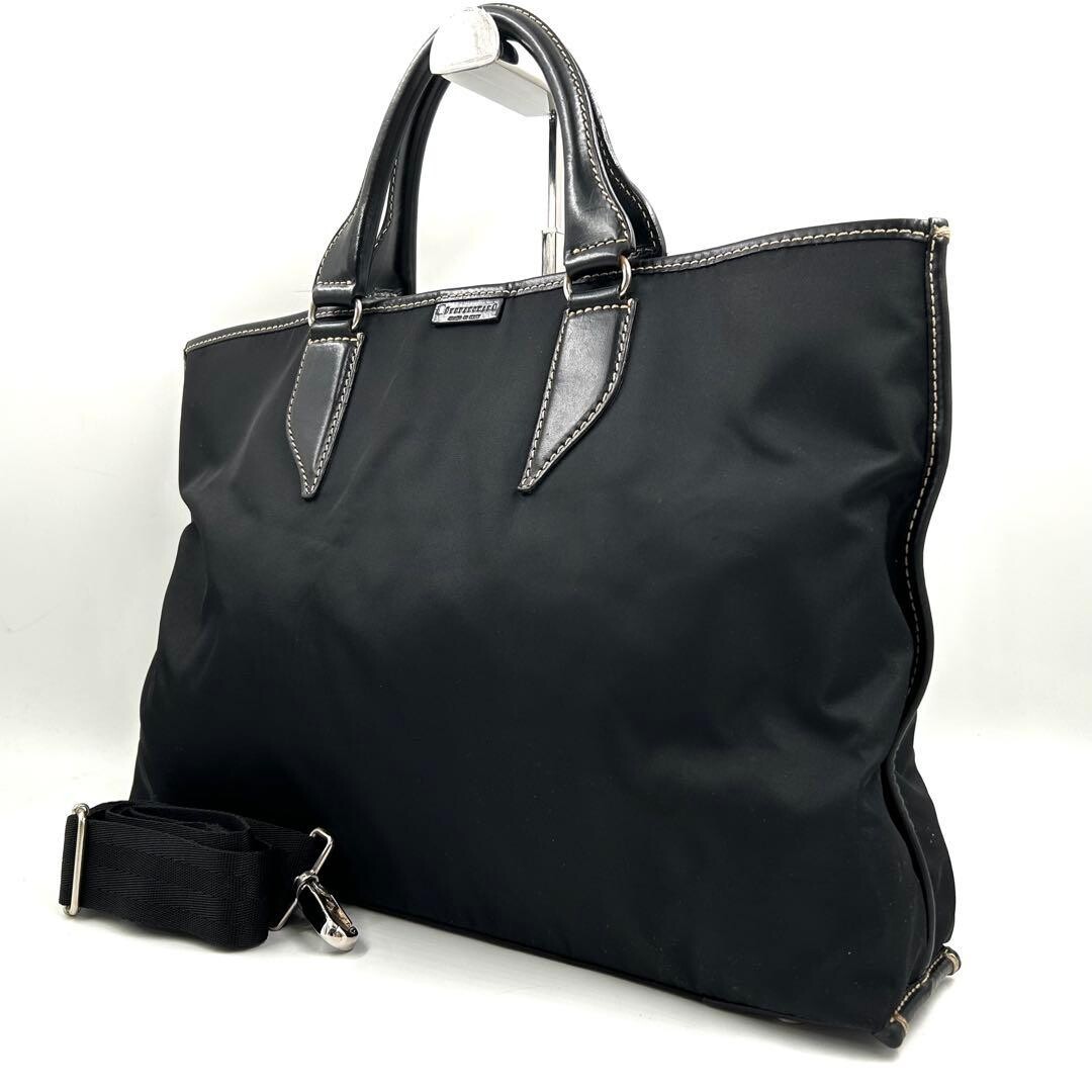 Stefanomano 883 Black Nylon Leather 2Way Business Bag A4 Shoulder Tote 45cm