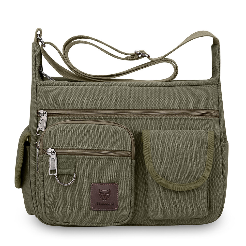 Men’s Casual Canvas Crossbody Bag Multi Pocket Shoulder Messenger Bag Daily Use