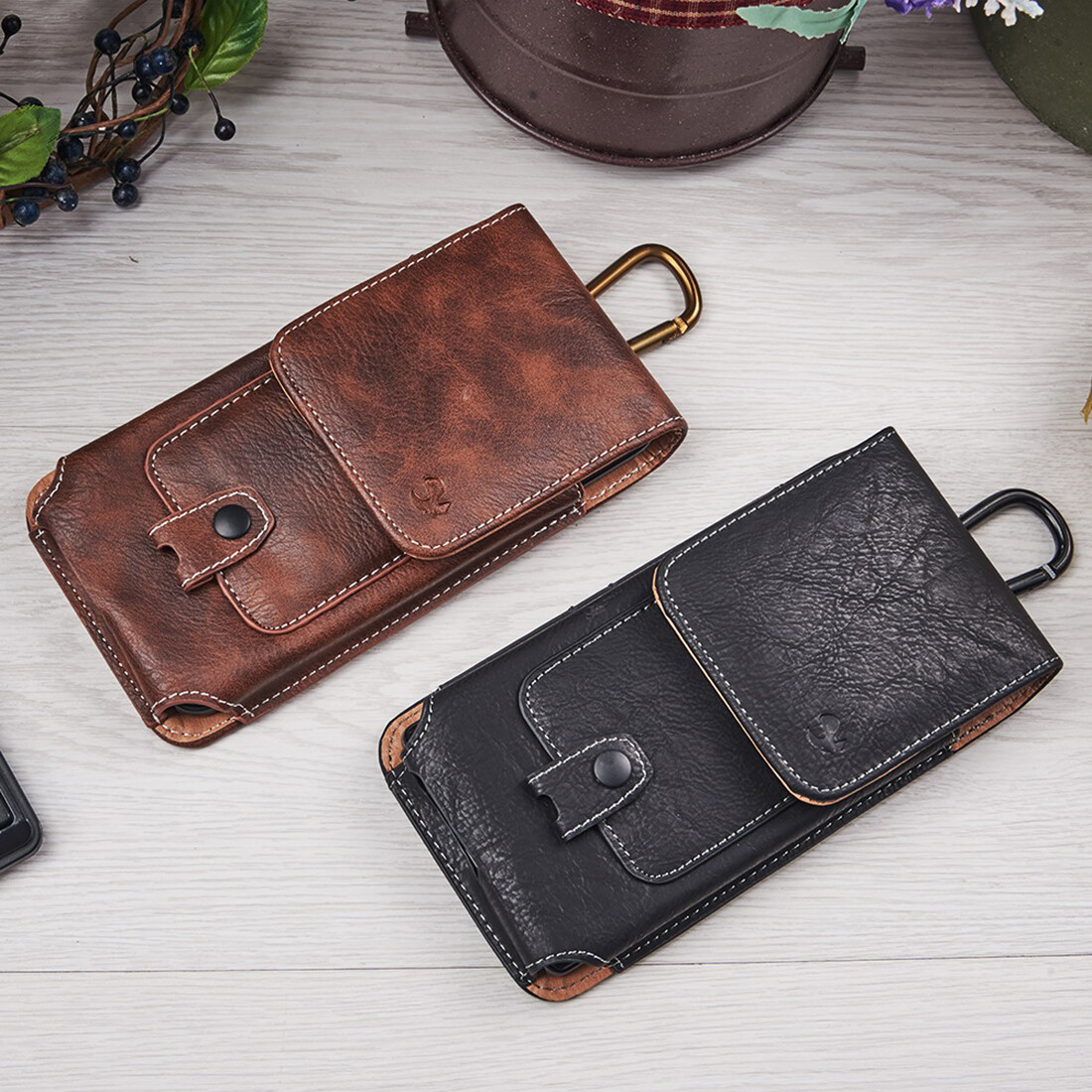 Cell Phone Case Pouch Holster w/ Belt Loop Metal Clip for Universal Smartphones
