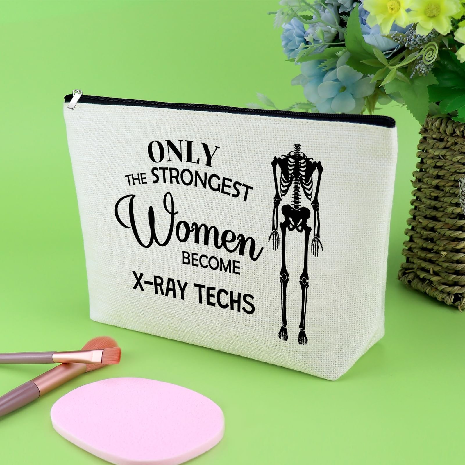 X-Ray Tech Makeup Bag Radiology Gifts for Women 10 x 6.7 inches, Off White