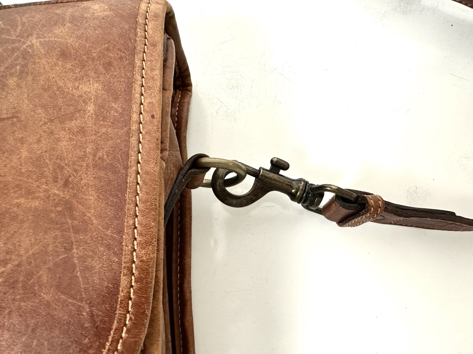 Vintage Tusting Leather Messenger Briefcase Bag Made In England Caramel VGC