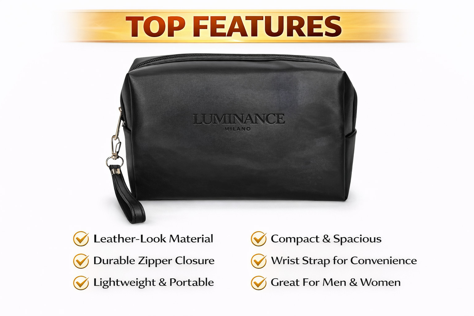Leather Toiletry Bag Dopp Kit Luminance Milano Travel Shaving Cosmetic Case Blac