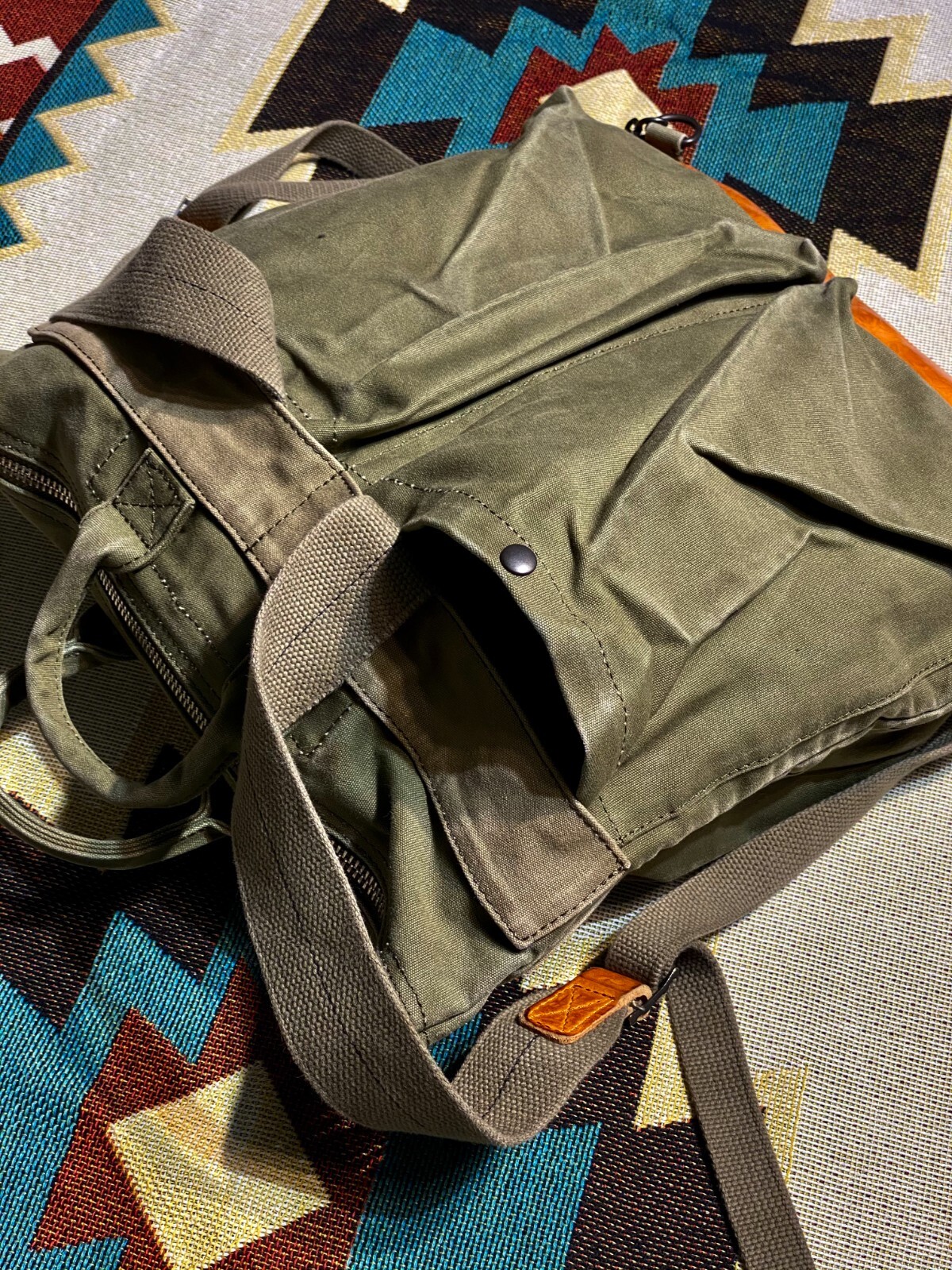 Waxed Canvas & Cowhide Handbag Backpack Unisex Retro Bomber Helmet Bag