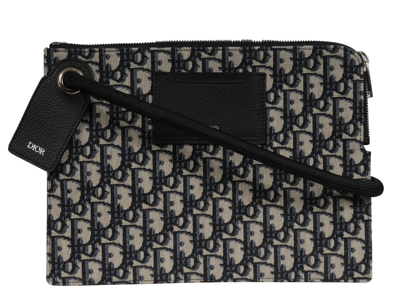 Dior Oblique Logo Wrist Pouch Travel Folder File Black Blue Ipad Document