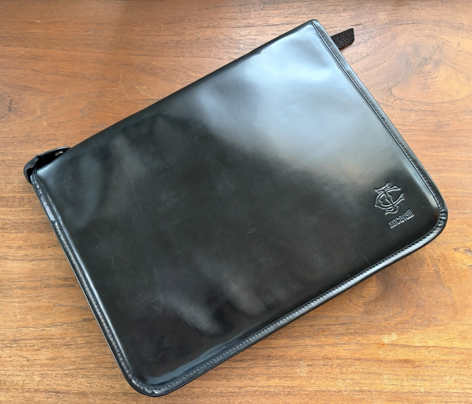 Just Cavalli Portfolio Document Case Black Patent Genuine Leather