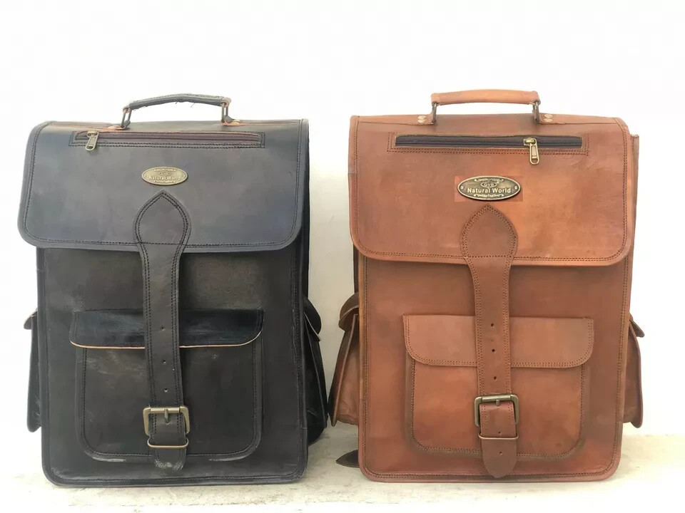 Men’s Brown/Black Leather Bag Backpack Laptop Rucksack Vintage Laptop Travel