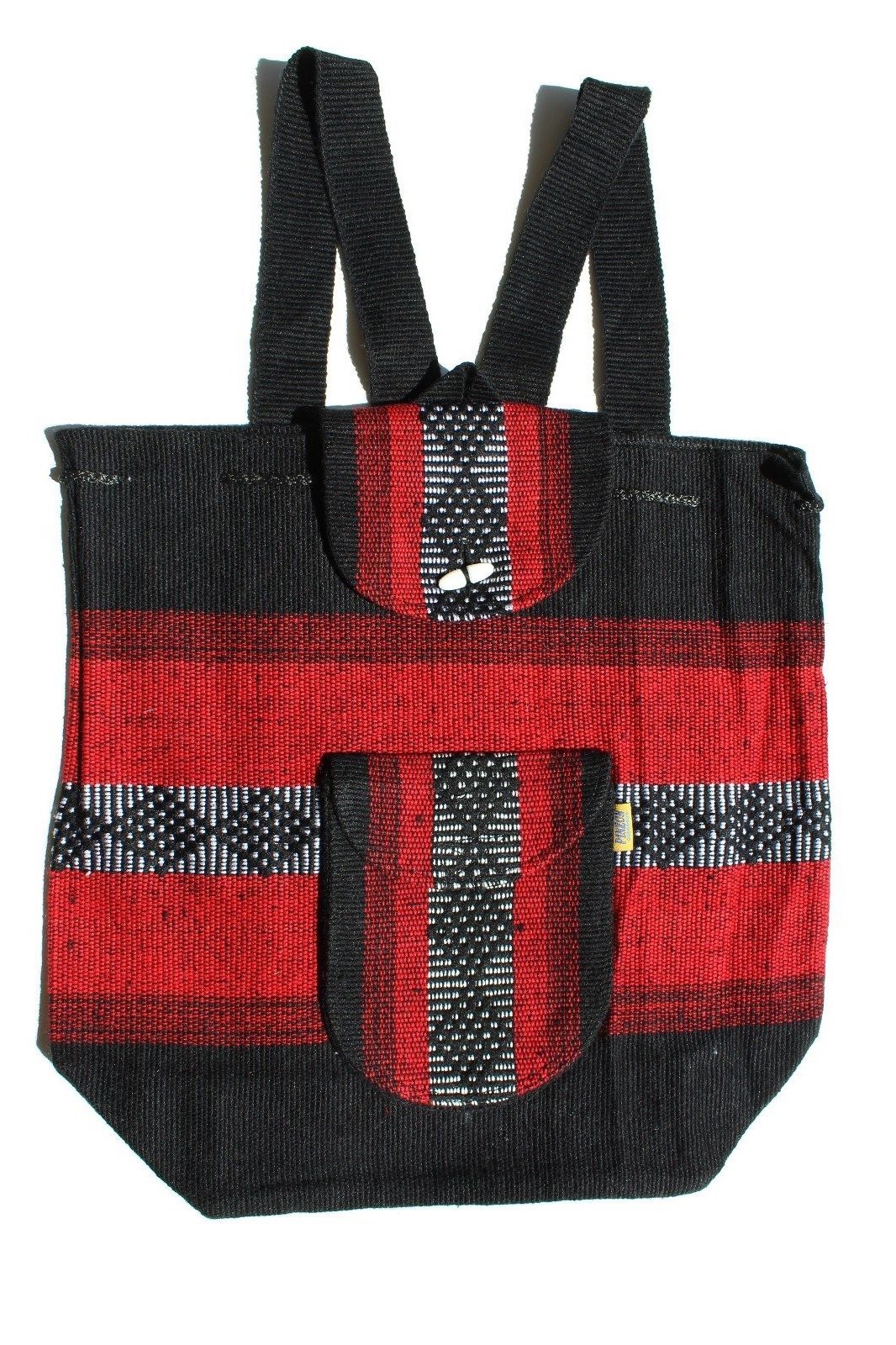 Mexican Baja Backpack Black & Red stripes black Aztec lines Very durable XL