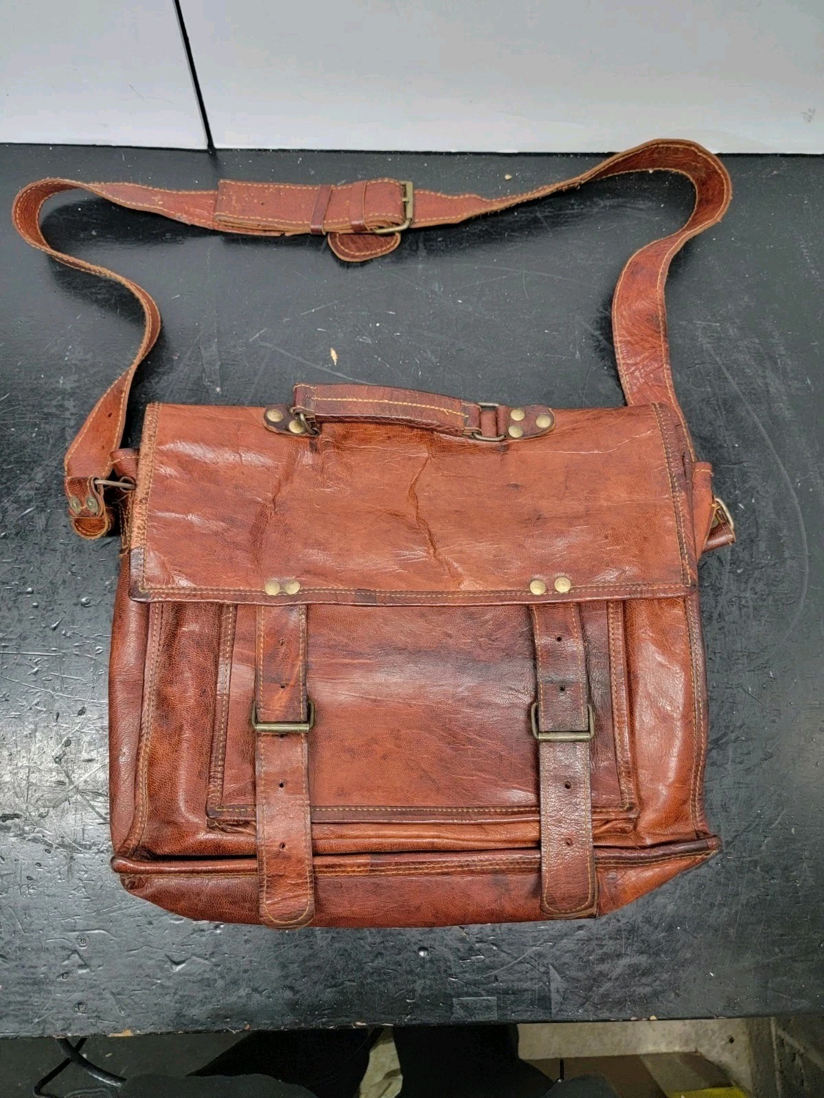 Vintage Leather Hand Bag Carry Bag Business Work Movie Production
