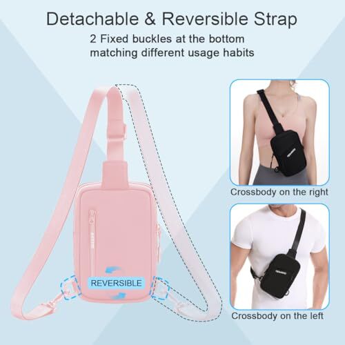 Small Sling Bag for Men Women, Mini Cross body Bag, Casual Chest Bag Water Pink