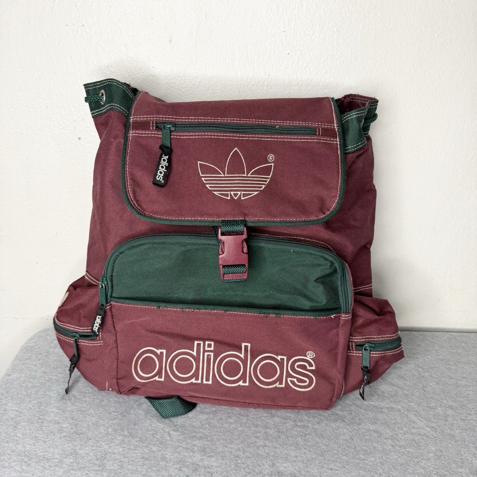 Vintage Adidas Maroon Forest Green Backpack Retro Gorpcore Y2K Gorp
