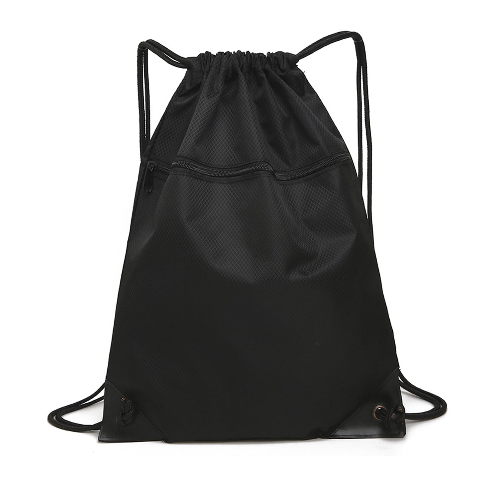 Drawstring Backpack Gym Sackpack String Bag with Zip Pocket Sports Black