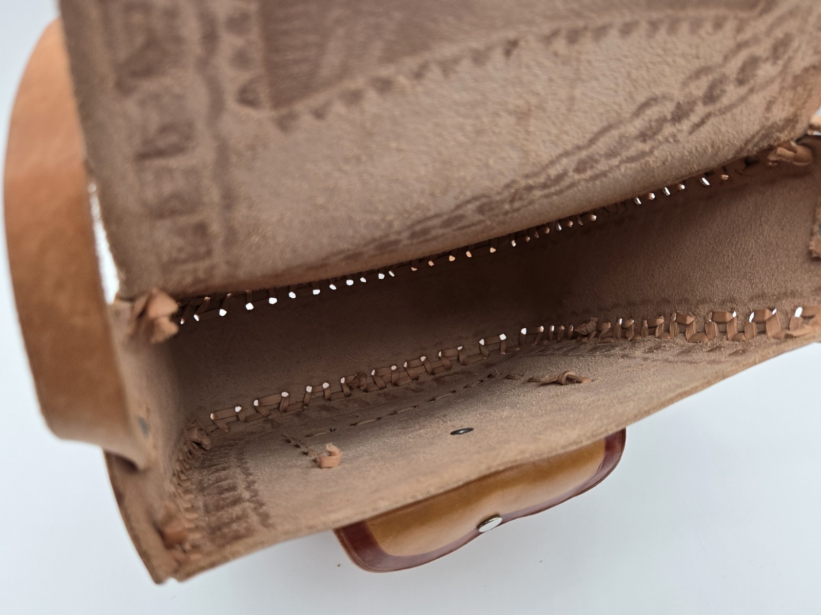 Leather Shoulder Bag Light Brown Embossed Crossbody Rustic Handmade