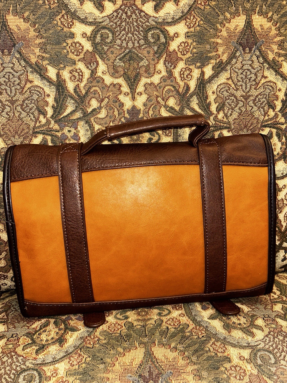 Vetelli Italian Hanging Travel Toiletry Bag | Brown & Camel Color Vegan Leather