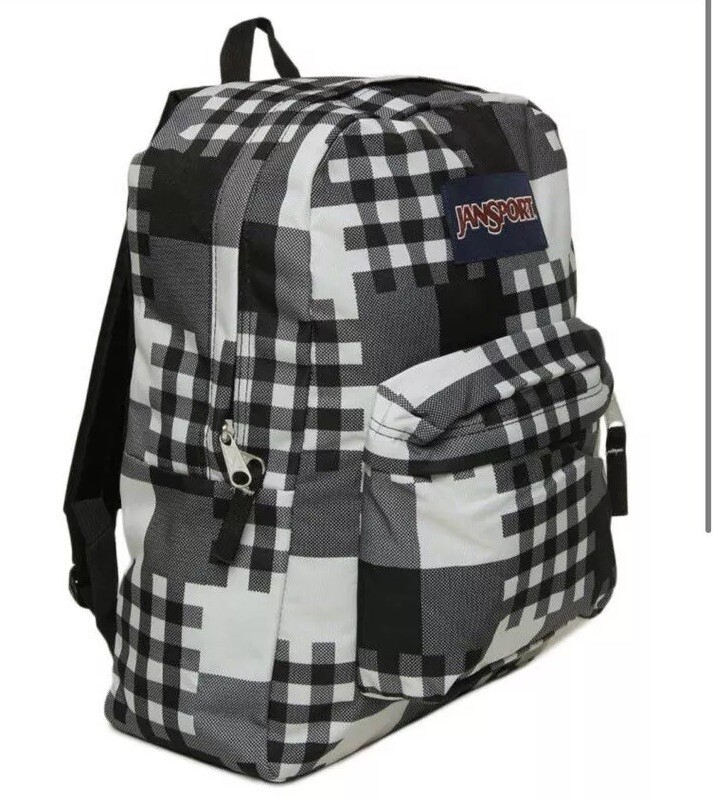 Jansport Superbreak Crossblock Checkered School Backpack Black White Book Bag