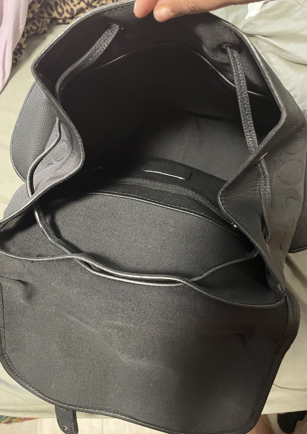 Coach Black Logo Print Men’s Backpack Drawstring & Buckle Closure Outer Pockets