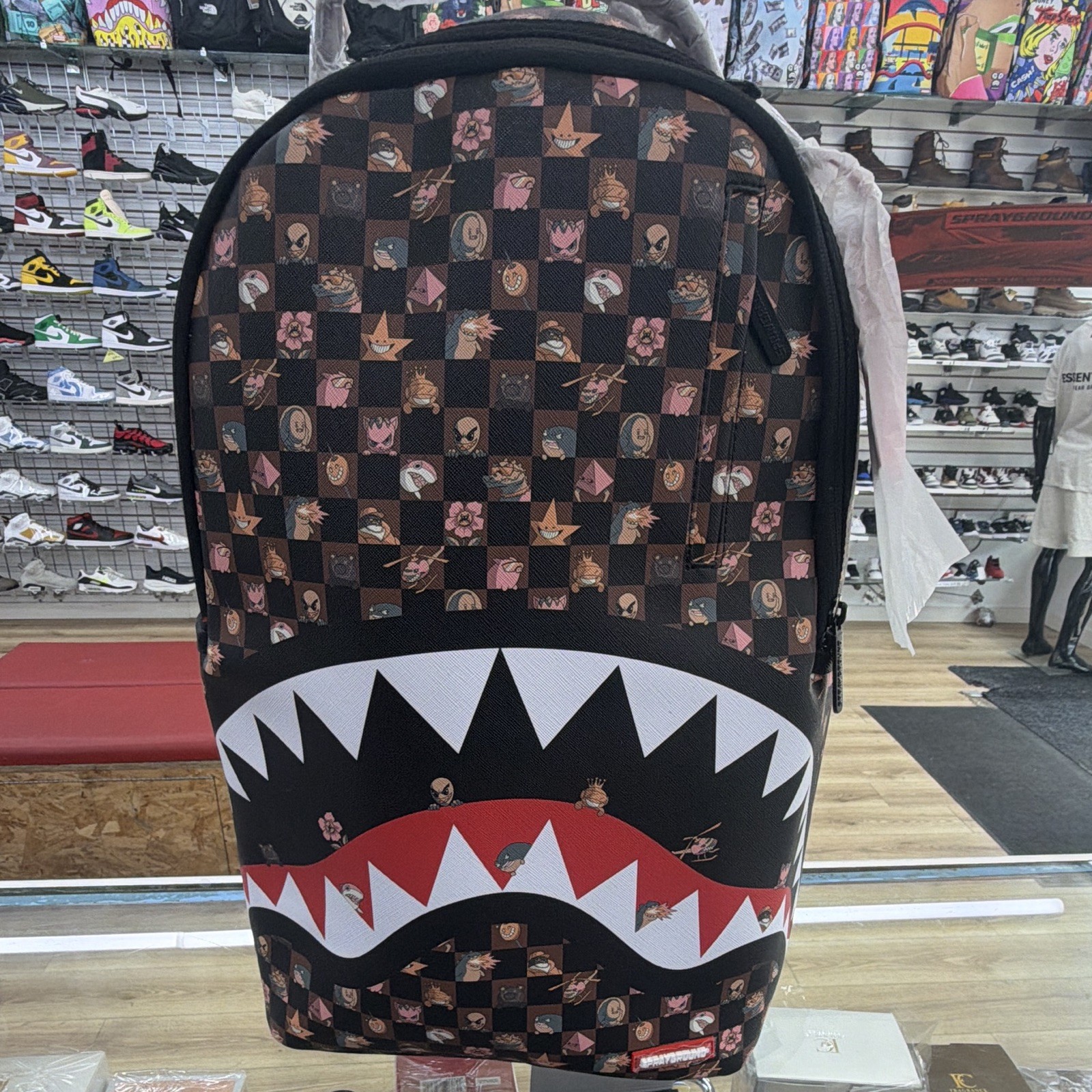 Sprayground Limited Edition Checkered Shark Mouth Backpack Black Red White
