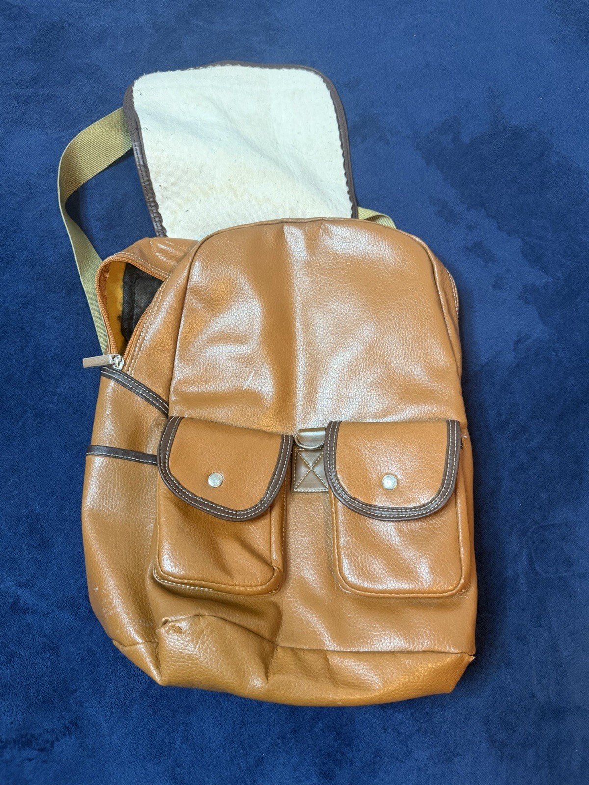 Vtg Y2K Apple Brown Leather Backpack Bag (Heart Logo) SEE PHOTOS!