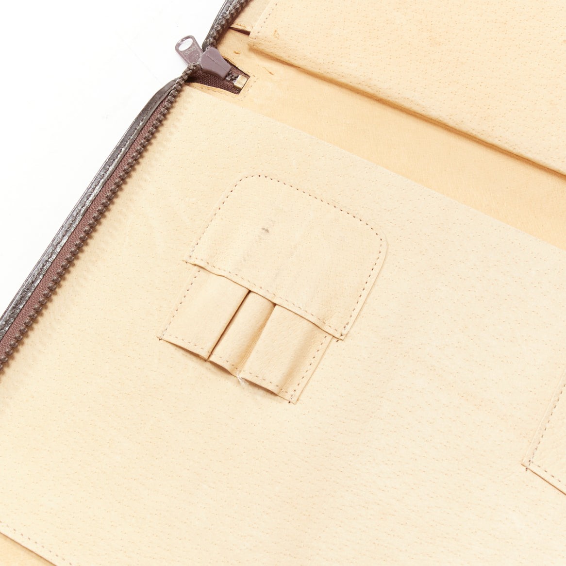 GIVENCHY Vintage brown smooth leather zip around oversized portfolio clutch