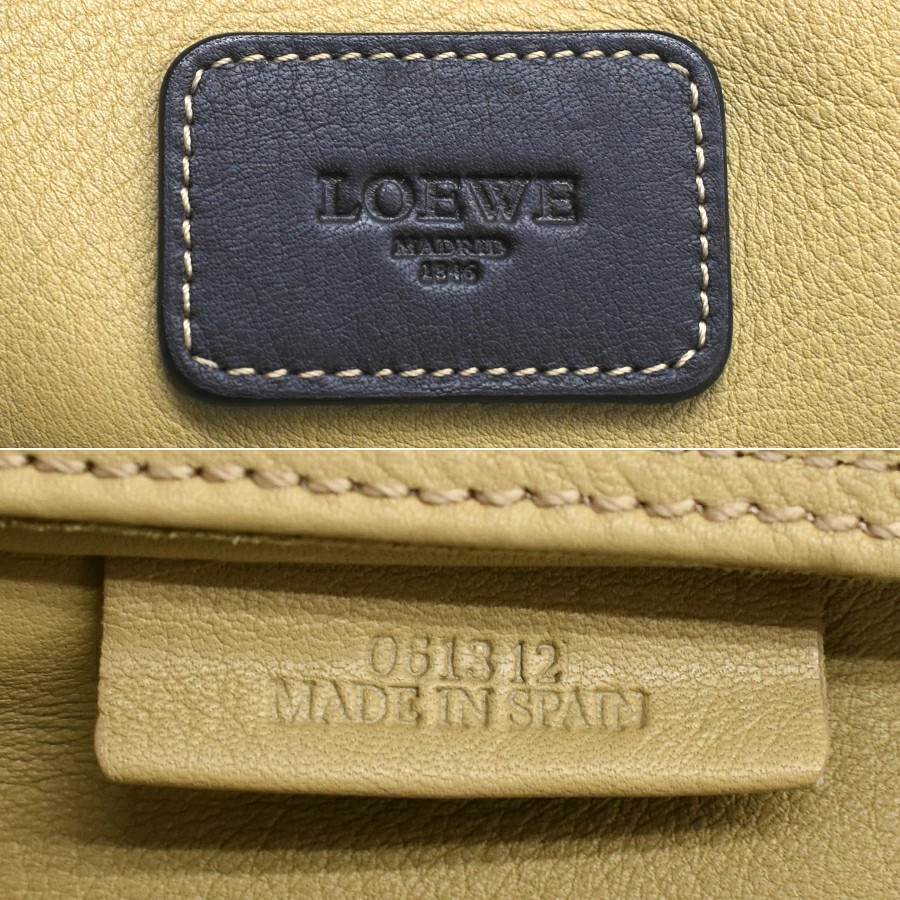 LOEWE 2way Briefcase Business Bag Suede Leather Anagram Khaki Green Brown Gold