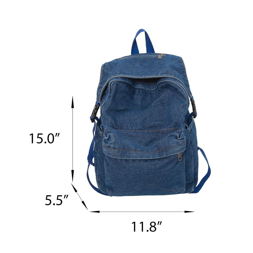 Classic Retro Denim Backpack Y2K Aesthetic Shoulder Bag Lightweight Daypack C…