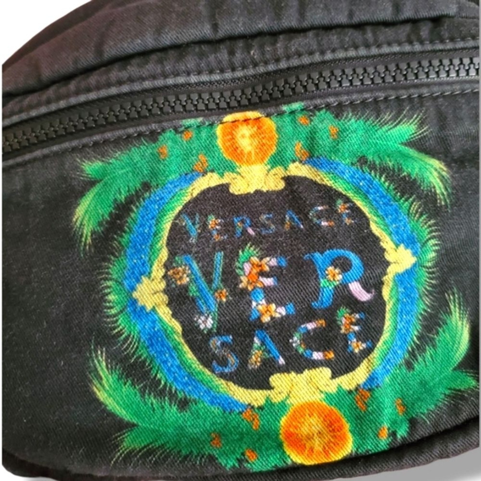 VERSACE Beverly Palm Miami Black Belt Bag with Vibrant Graphic Waist Sling Bag