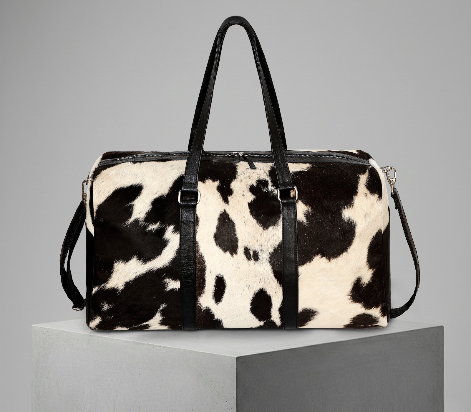 Hair On Leather Duffle Bag Cowhide Travel Weekend Bag for Men and Women