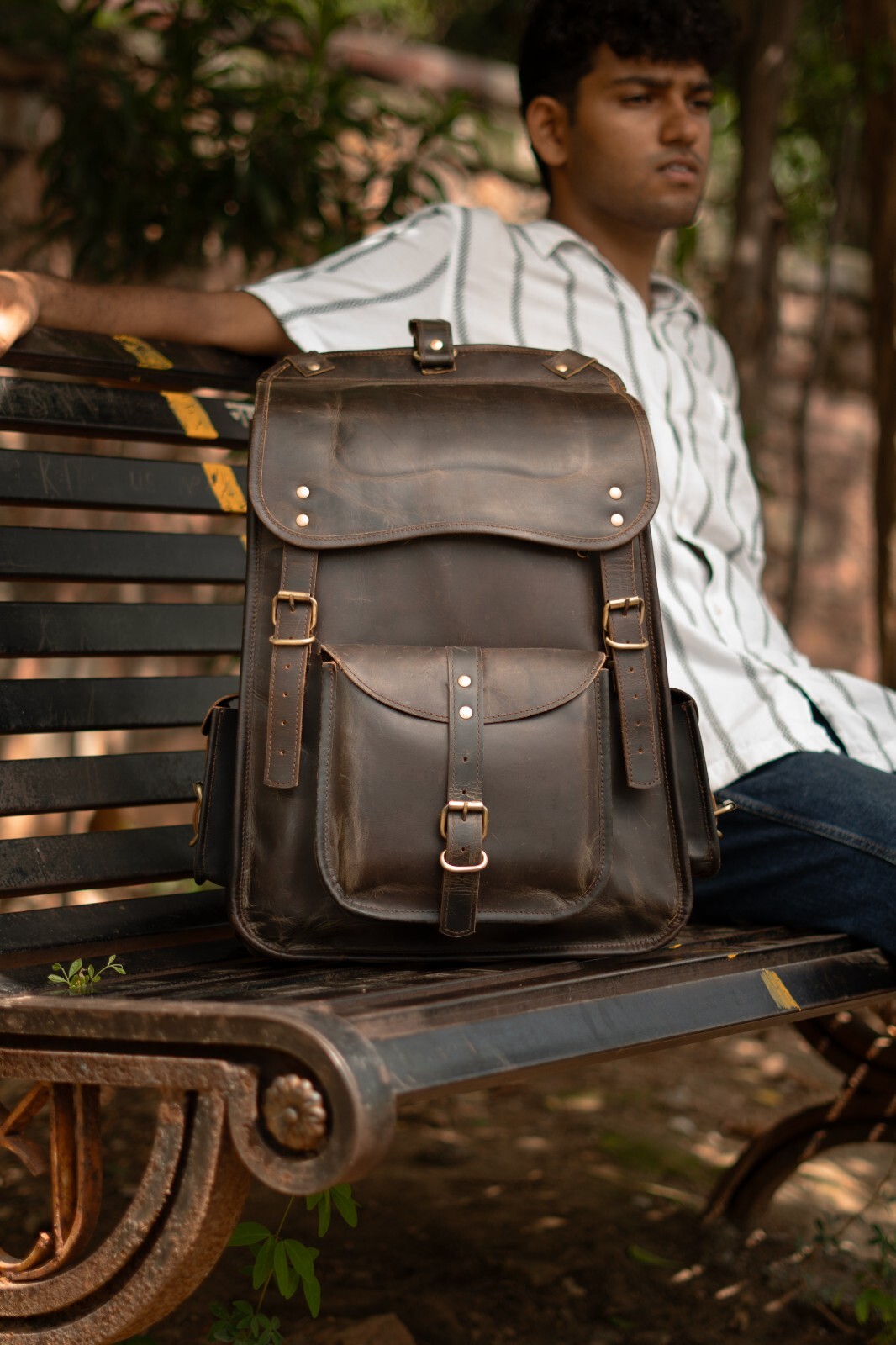 21 inch Large Leather Laptop Backpack for Men Handmade Brown Shoulder Rucksack