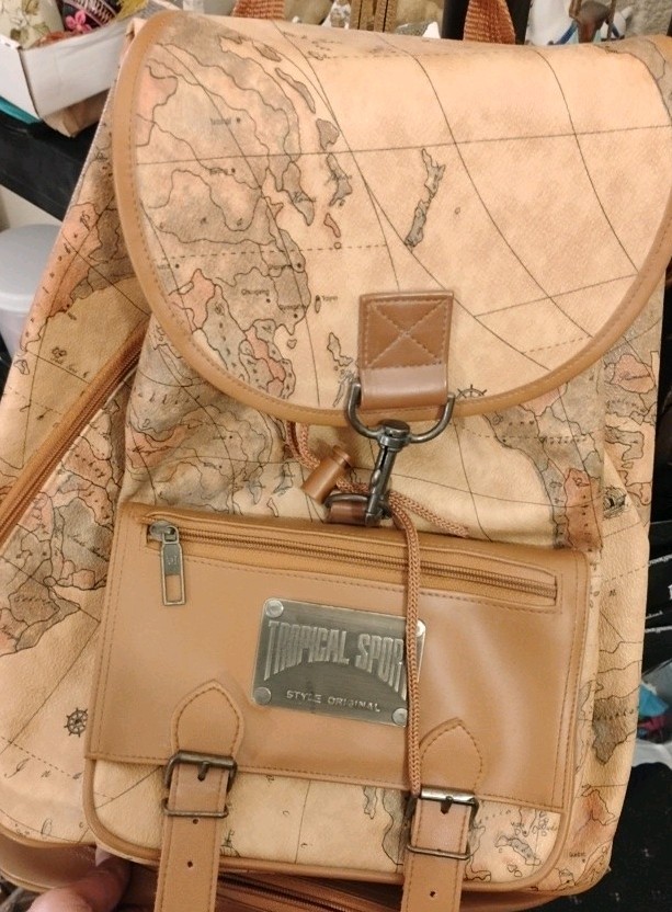 Vintage tropical sport Collection World Map Print Faux Leather Rucksack Backpack