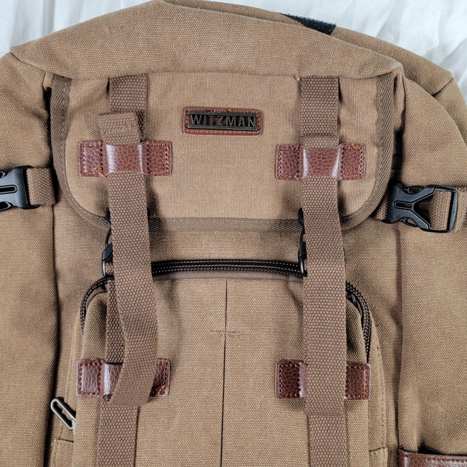 Witzman Canvas Backpack Travel Rucksack Multi Pocket Large Capacity Brown