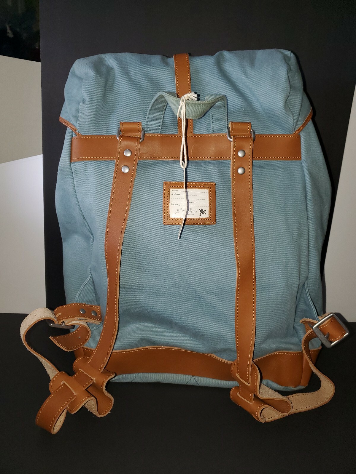 The Brothers Bray Billykirk Backpack Cotton Blue with Leather Trim Vinyl Liner